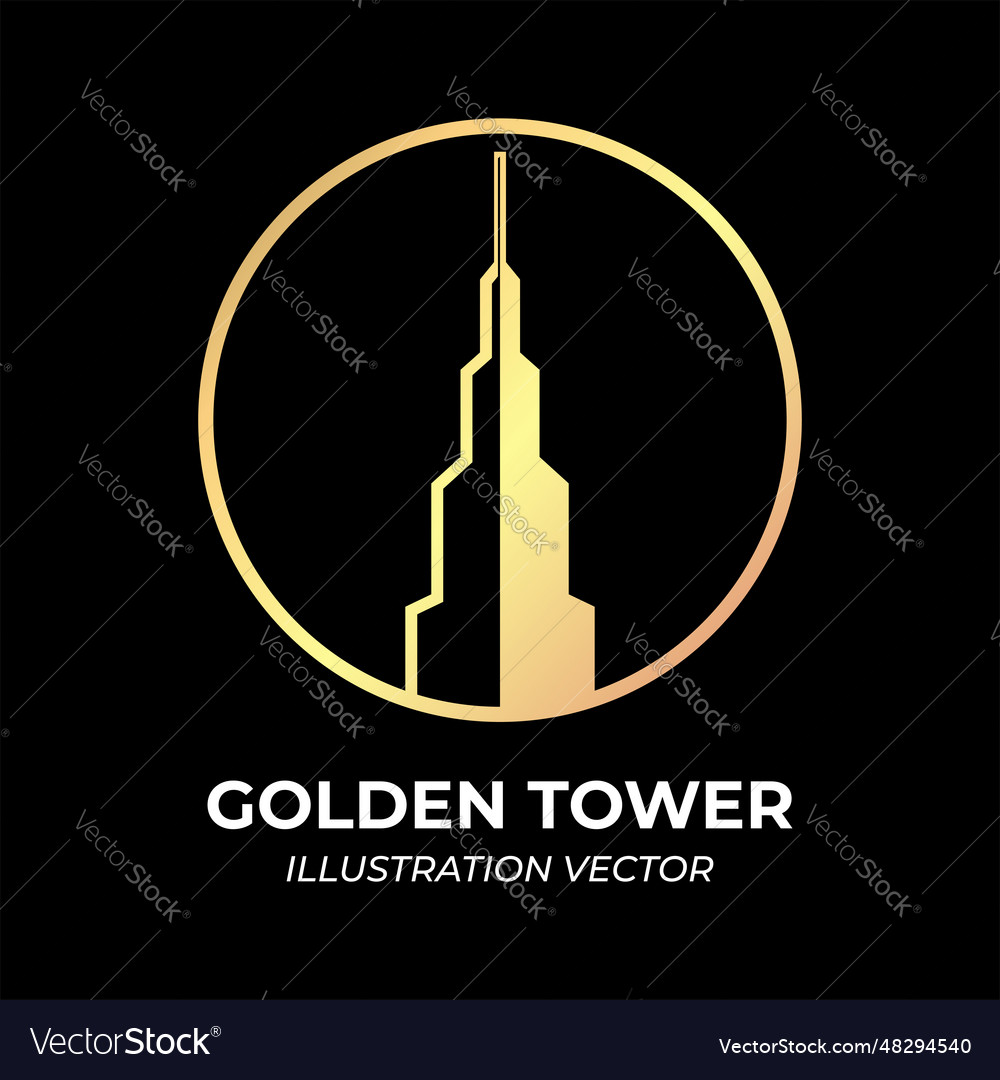 Luxury golden tower building for real estate town