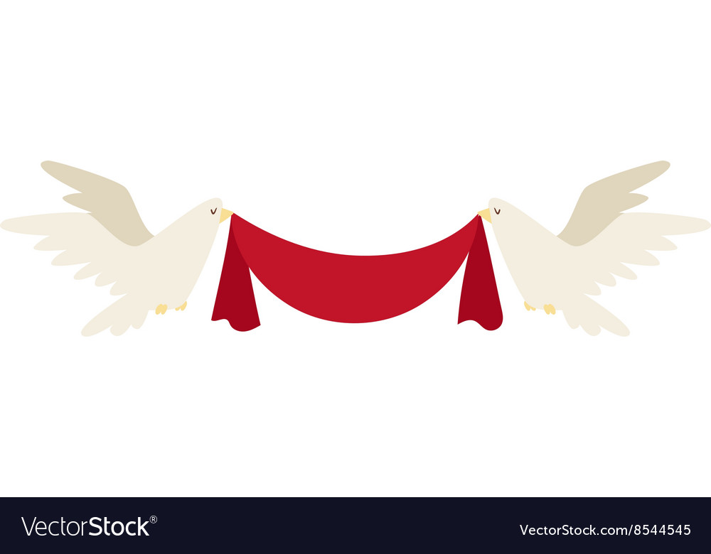 Doves couple with ribbon icon