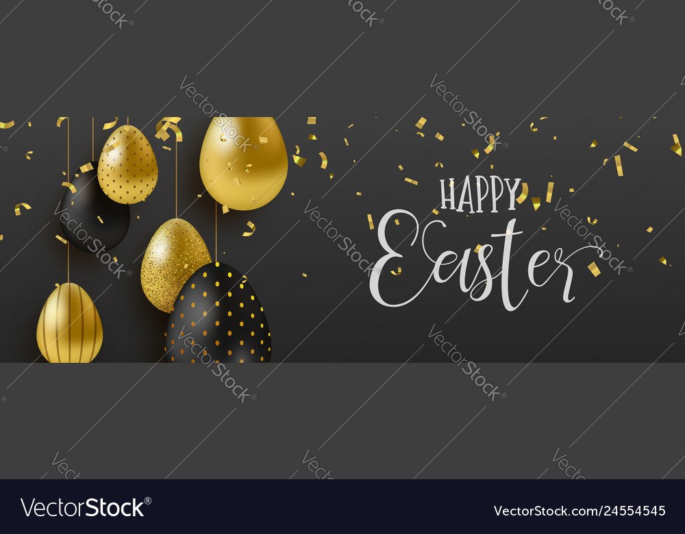 Gold glitter easter eggs luxury web banner Vector Image