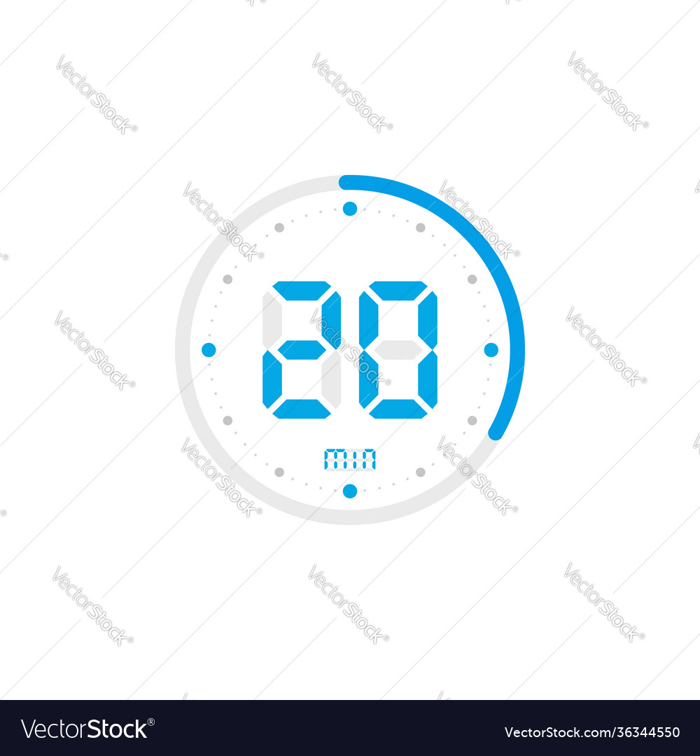 20 minute timer clock stopwatch isolated blue Vector Image