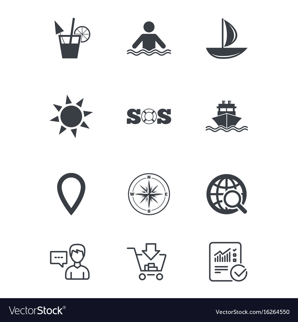 Cruise trip ship and yacht icons travel signs