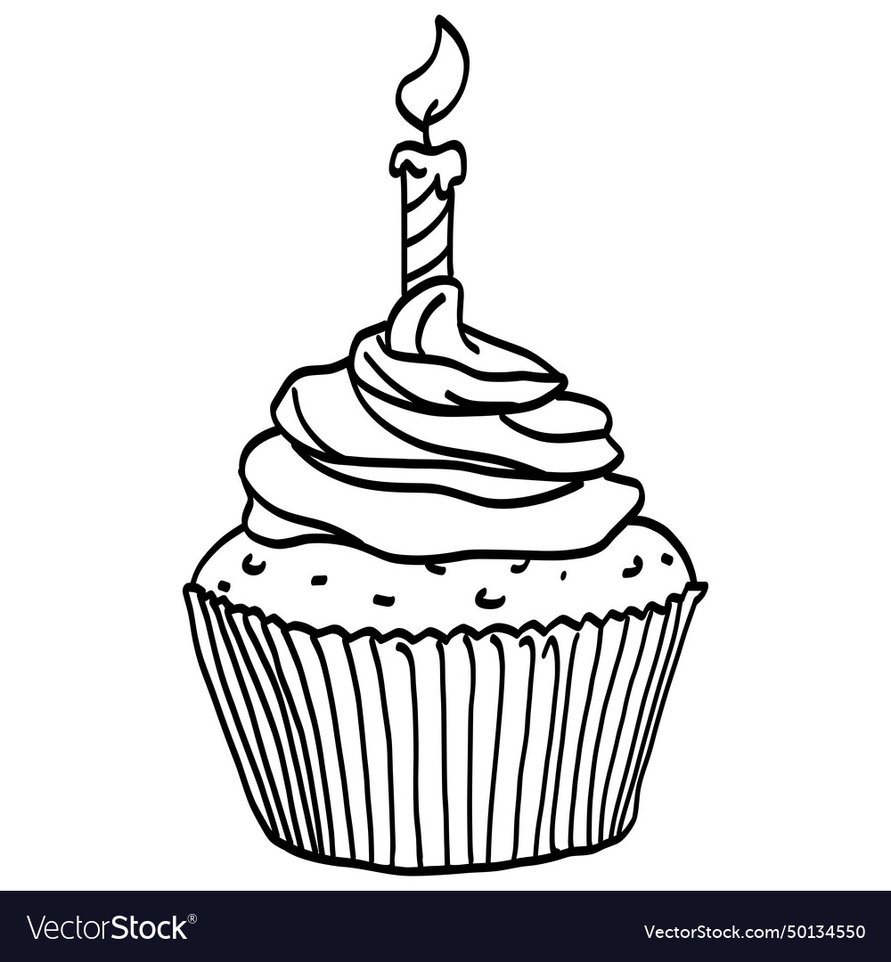 Cupcake Doodle Drawing Line Art Royalty Free Vector Image