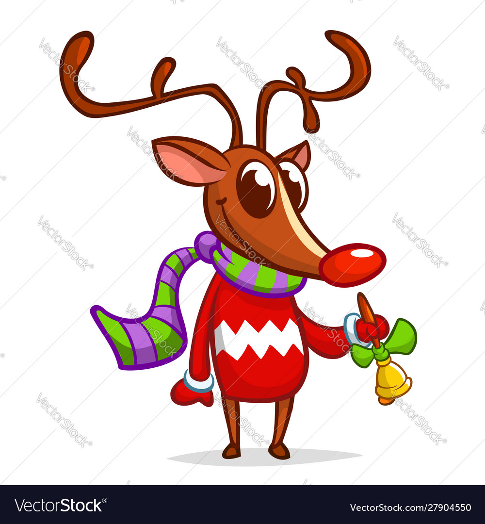 Funny cartoon red nose reindeer christmas isolated