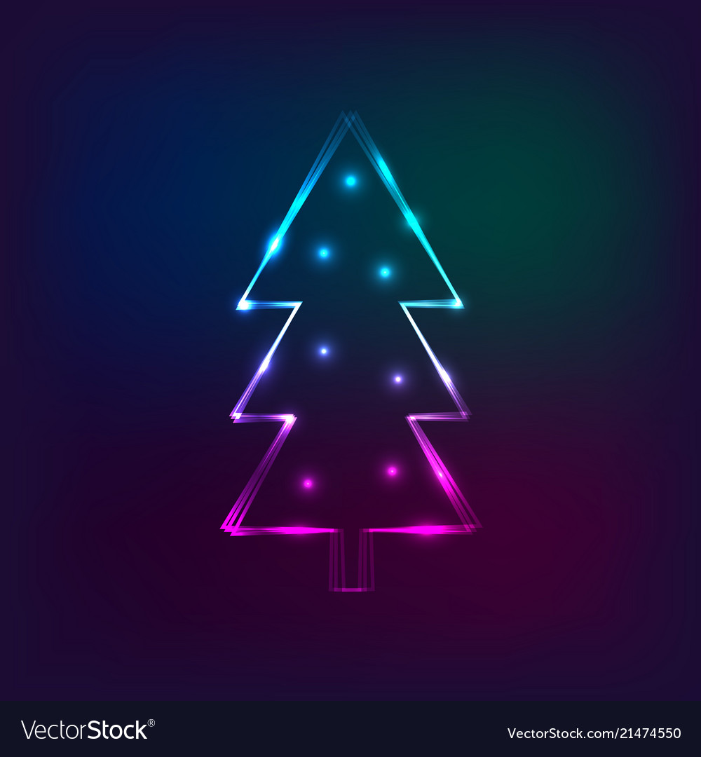 Neon Christmas Tree Boise 2022 Stylish New Year Card With Neon Christmas Tree Vector Image