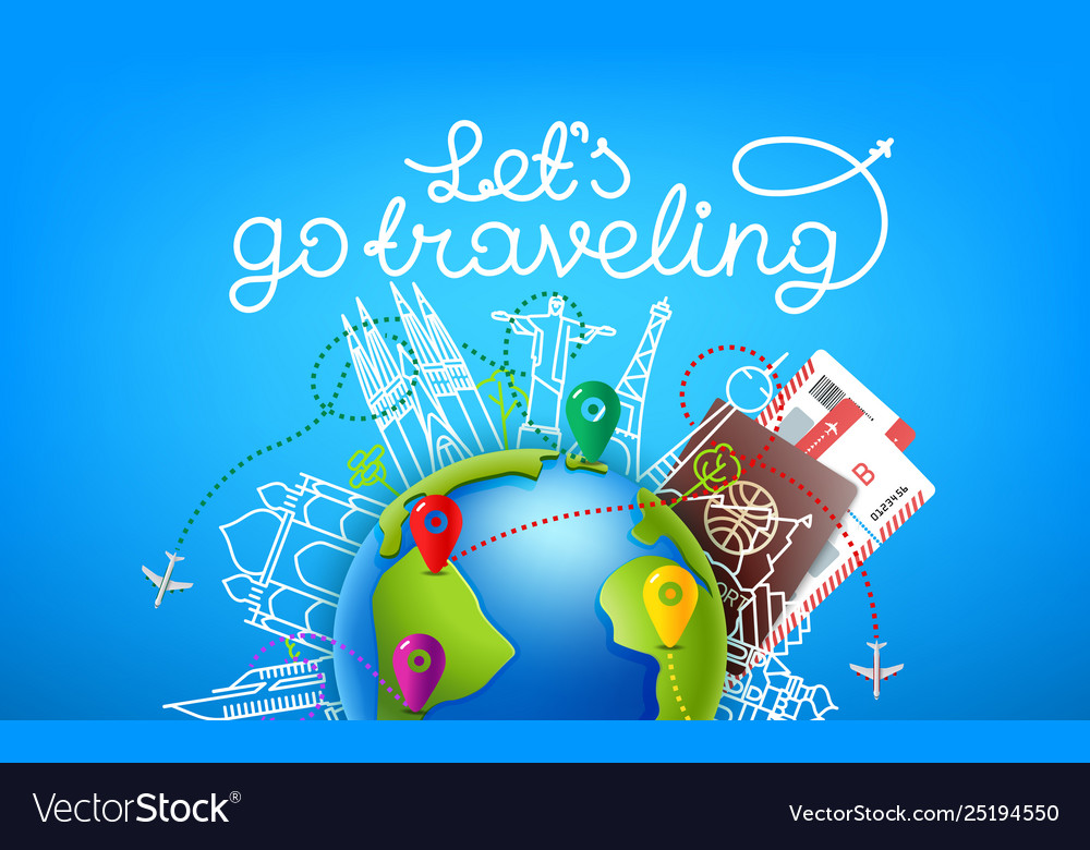 World Travel Color With Calligraphic Logo Design Vector Image