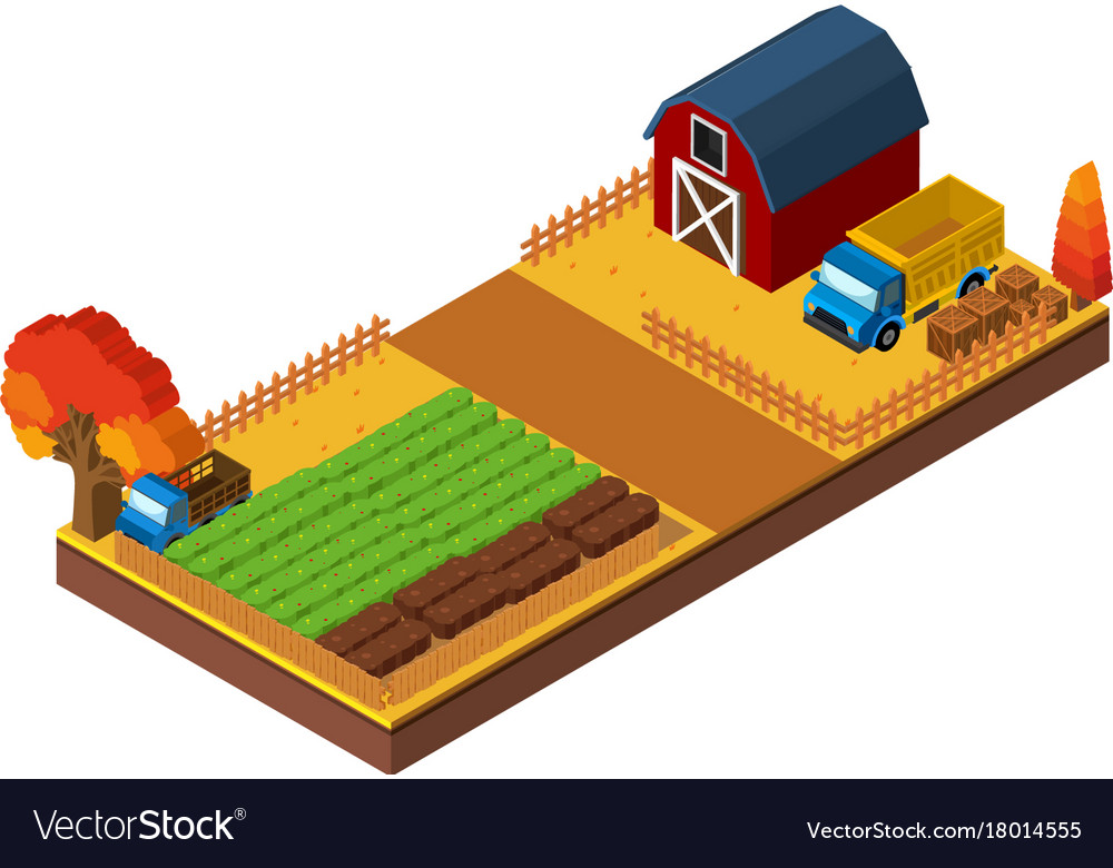 3d design for farmyard with barn and crops