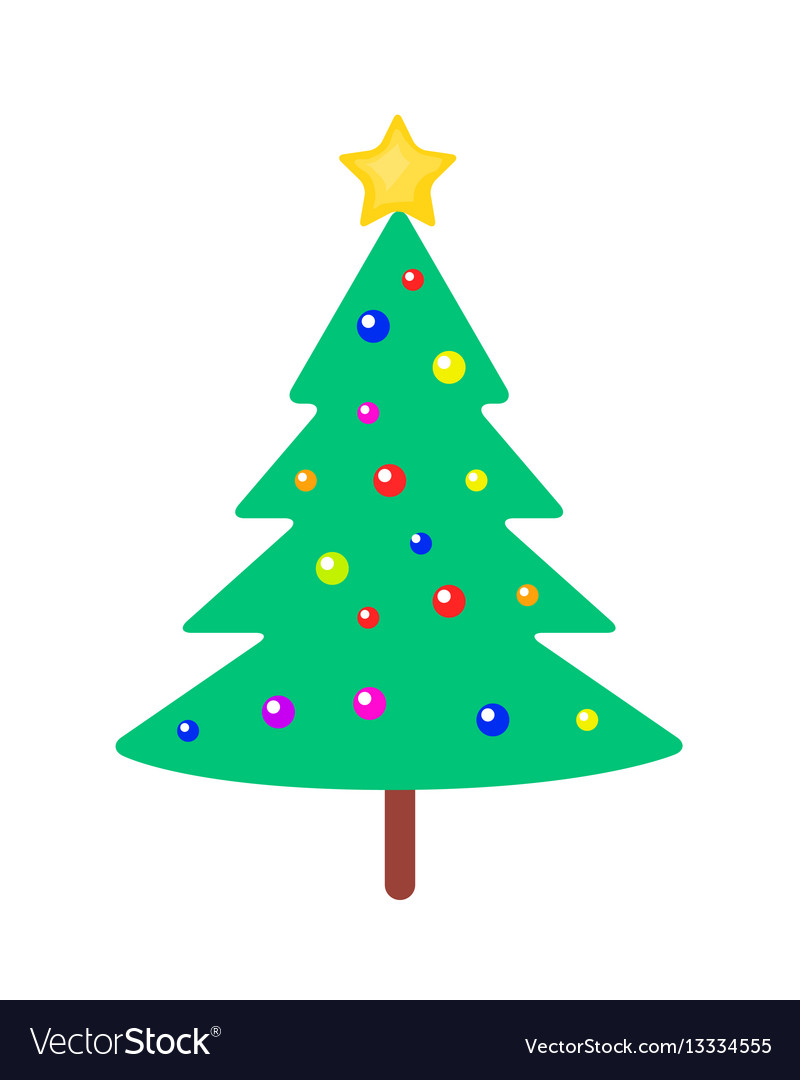Christmas Tree With Bright Balls And Yellow Star Vector Image Christmas Tree With Bright Balls And Yellow Star Vector Image