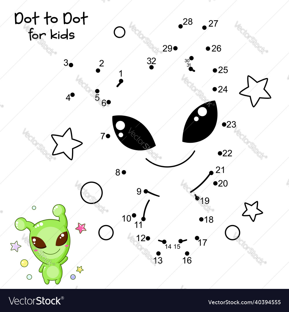 Connect the dots and draw cute alien dot to dot Vector Image