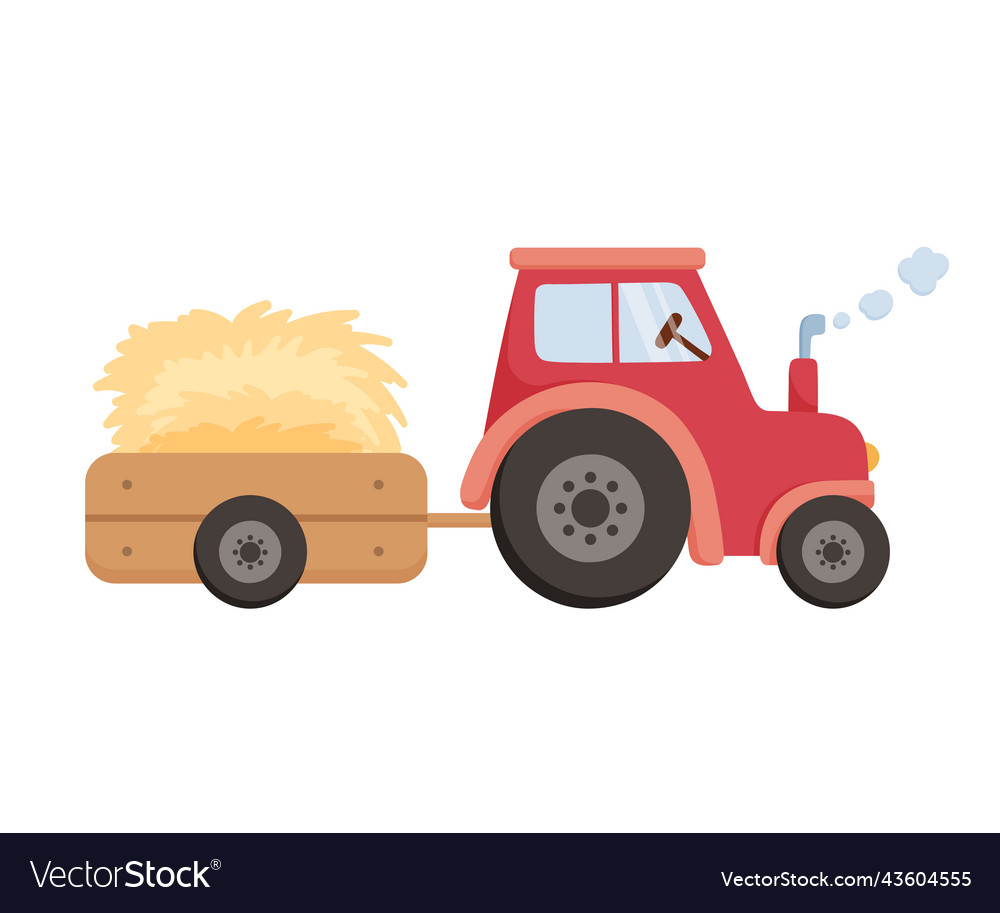 Cute tractor with cart agricultural machinery vector image Cute tractor with cart agricultural machinery
