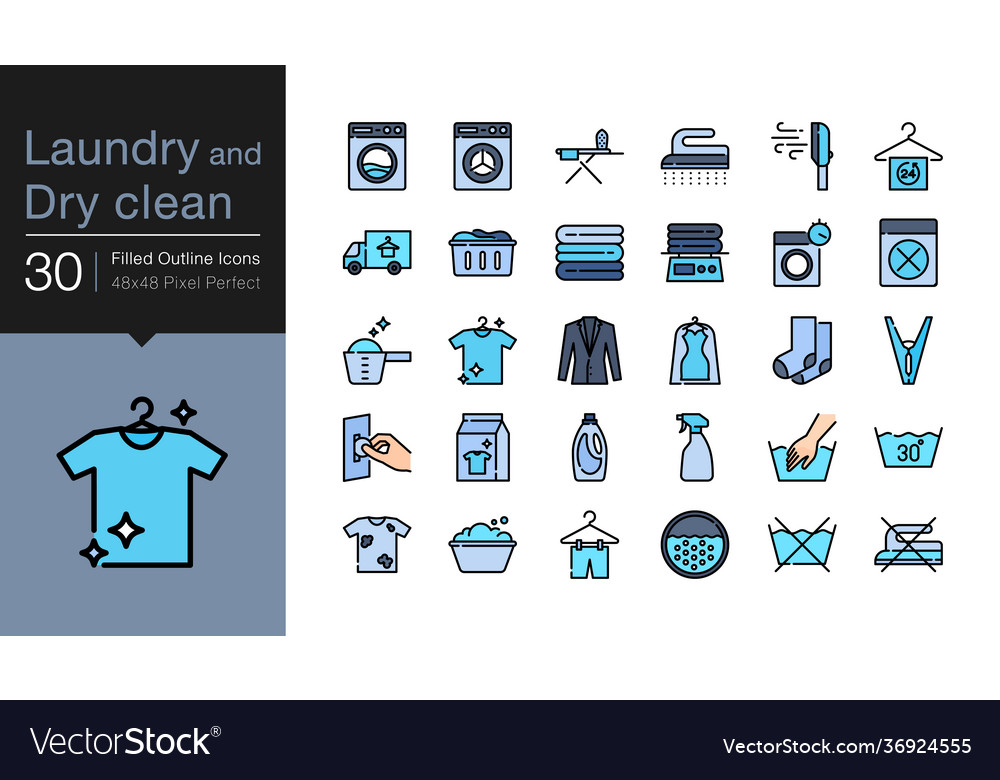 Laundry and dry clean icons filled outline design Vector Image