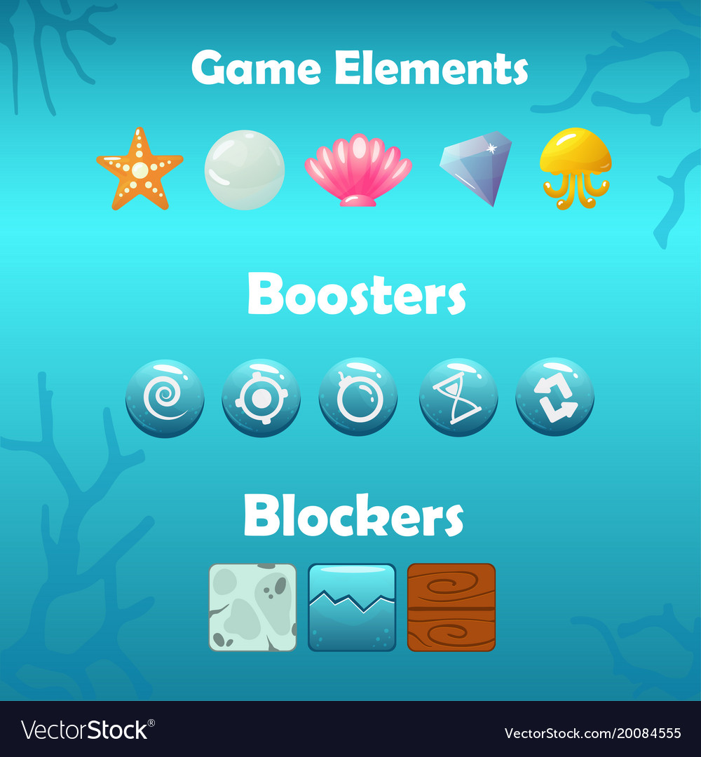 Underwater game elements boosters and blockers