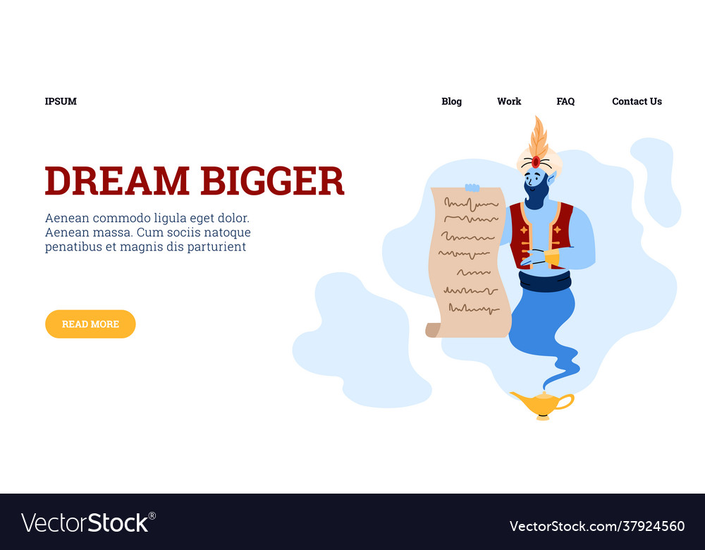 Dream bigger website with genie holding wish list