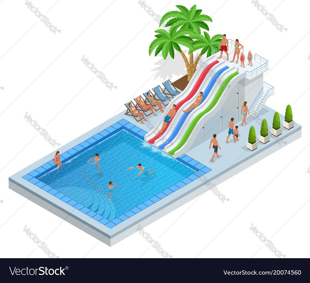 Isometric Aqua Park With Water Slides Pool Vector Image Isometric Aqua Park With Water Slides Pool Vector Image