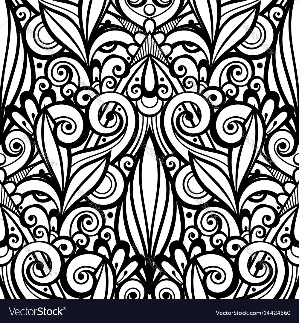 Monochrome Seamless Pattern With Floral Ornament Vector Image