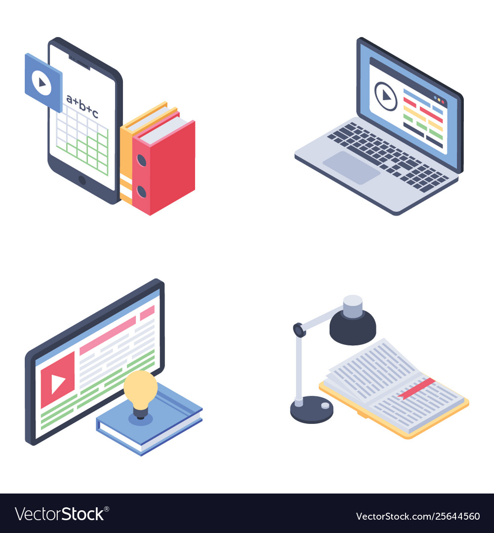 Online education isometric pack