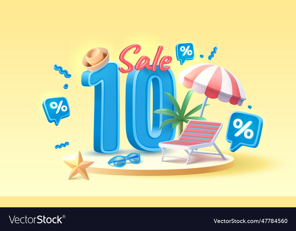 Summer time banner sale 10 percentage beach vector image Summer time banner sale 10 percentage beach