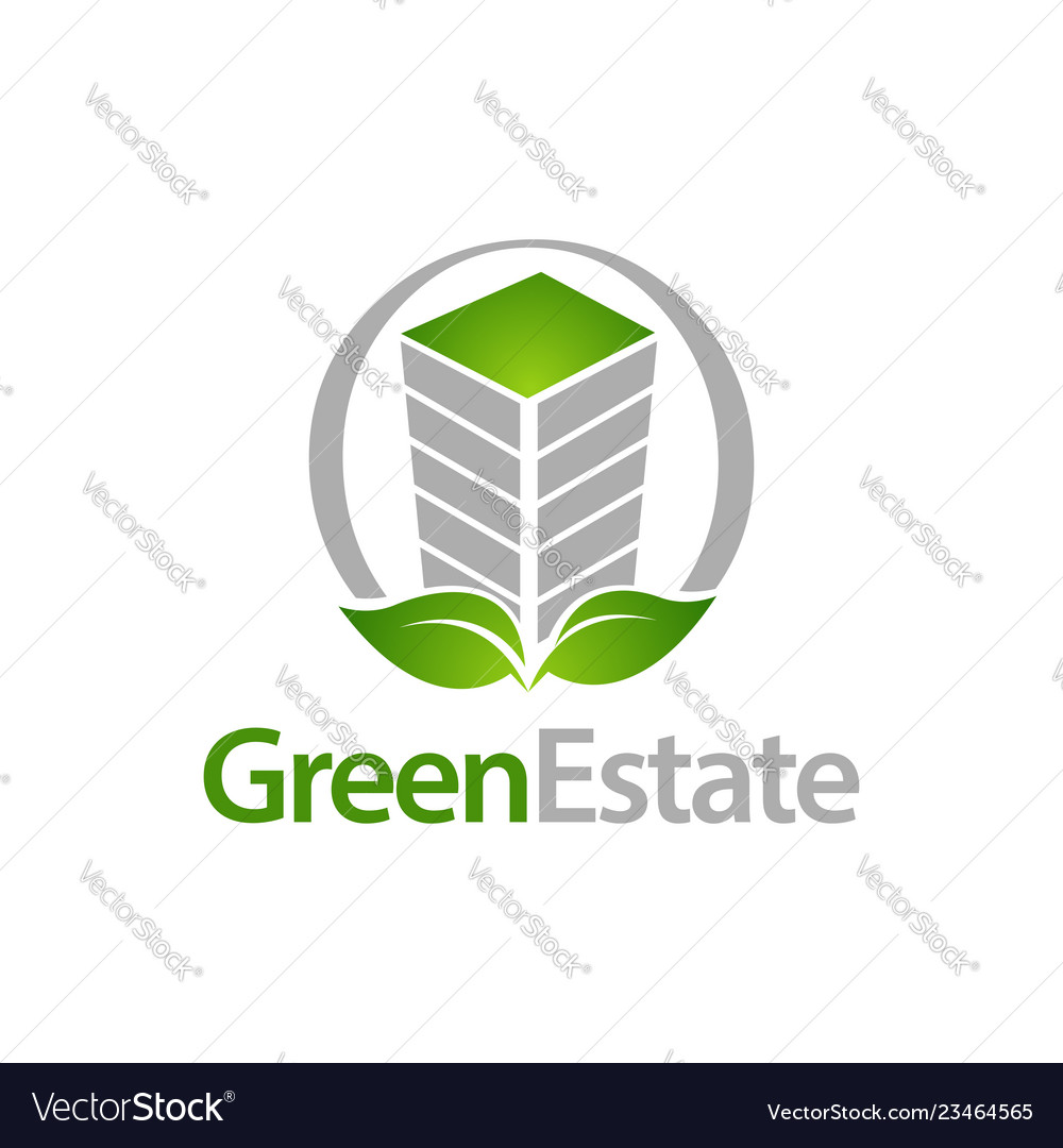 Green Estate Circle Building With Leaf Icon Logo Vector Image