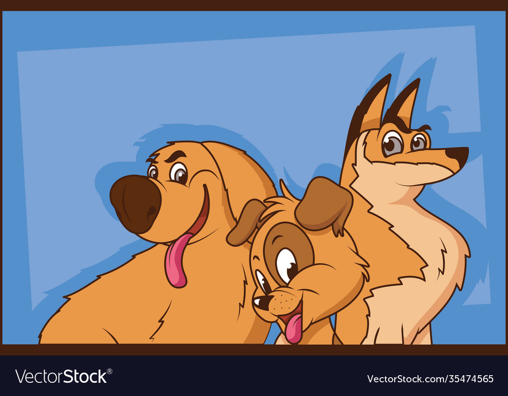 Group three dogs comic cartoon characters Vector Image Group three dogs comic cartoon characters Vector Image
