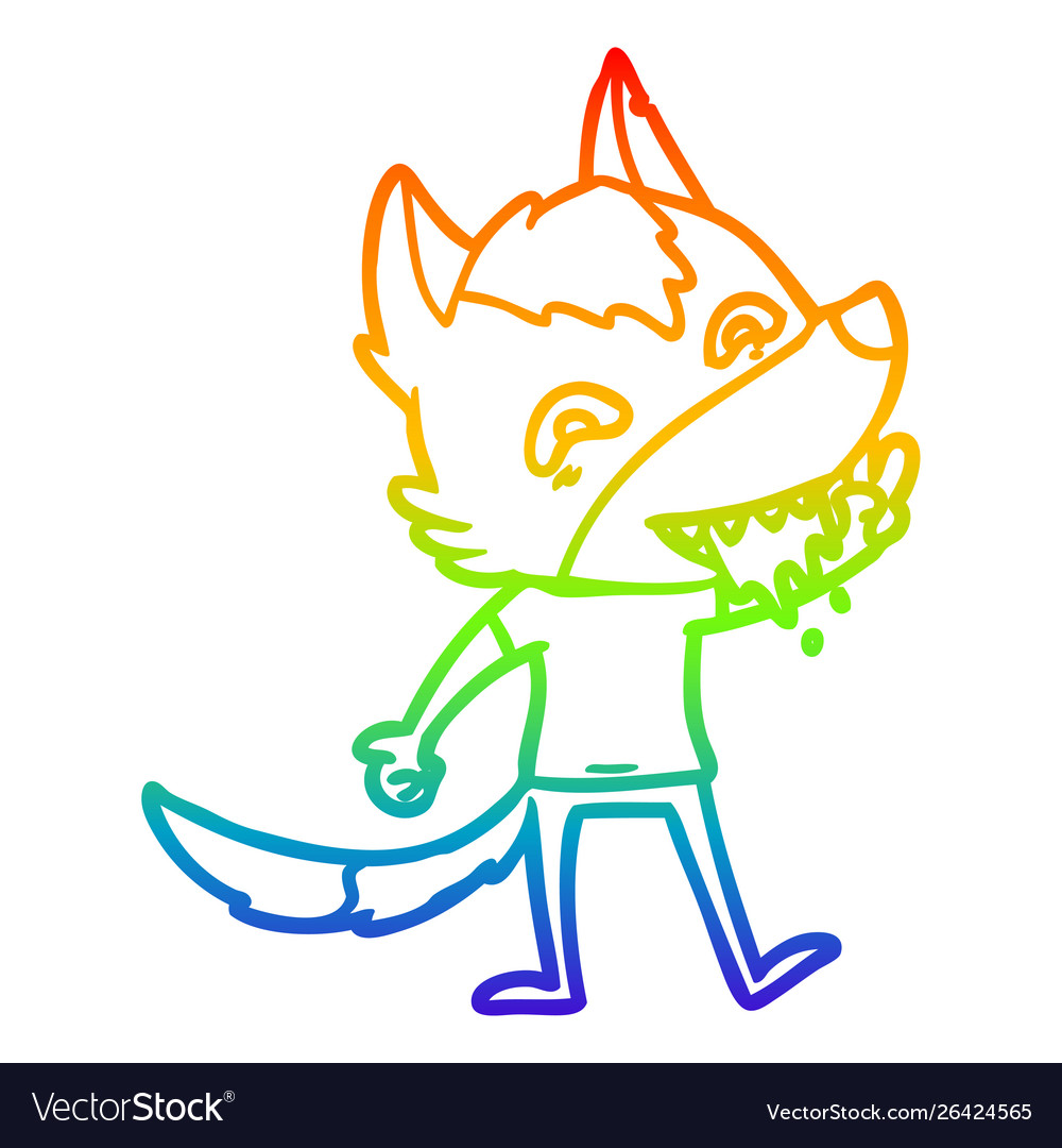 Rainbow Gradient Line Drawing Cartoon Hungry Wolf Vector Image