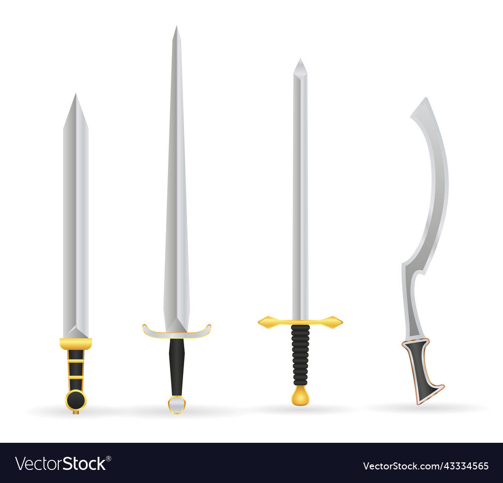 Set of realistic sword warrior with metal shield