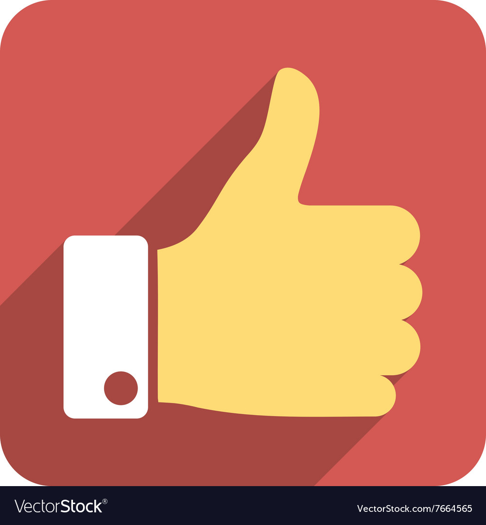 Thumb up flat rounded square icon with long shadow