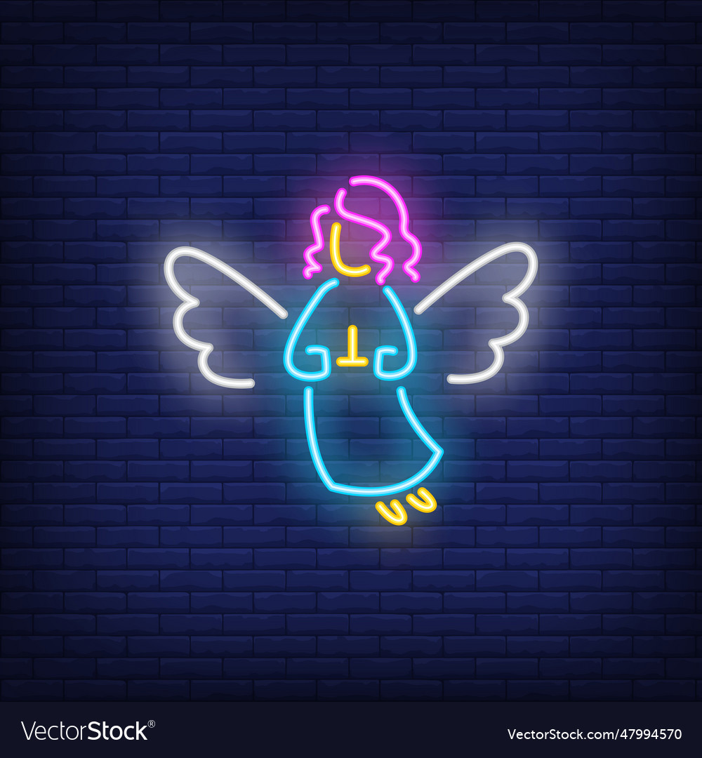 Angel flying neon sign Royalty Free Vector Image