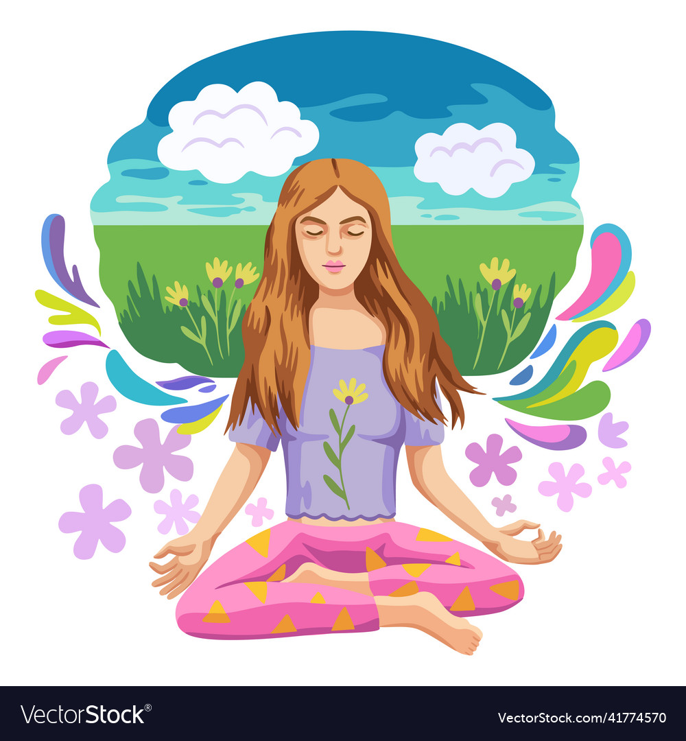 Beautiful young girl in yoga lotus pose Royalty Free Vector