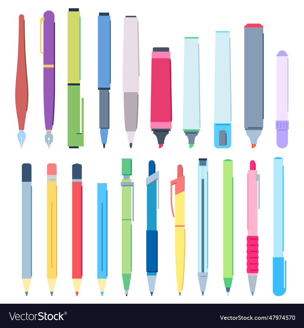 Cartoon pens and pencils writing pen drawing Vector Image