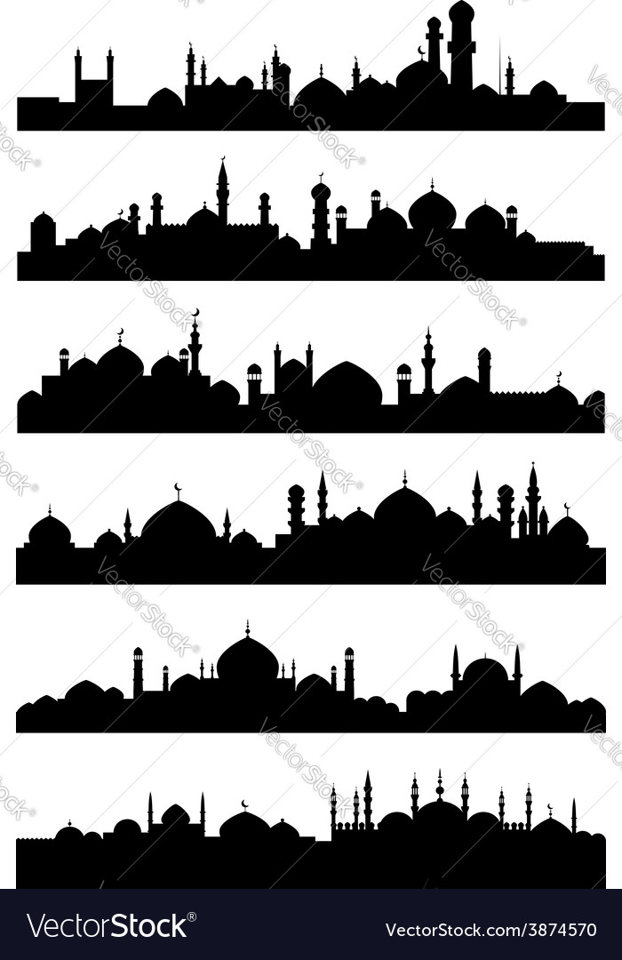 Islamic or arabic cityscape black silhouettes Vector Image