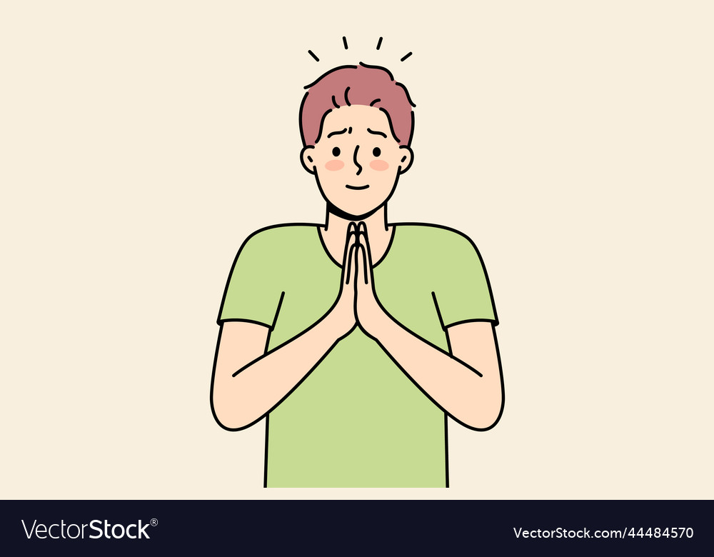 Young man with hands in prayer Royalty Free Vector Image