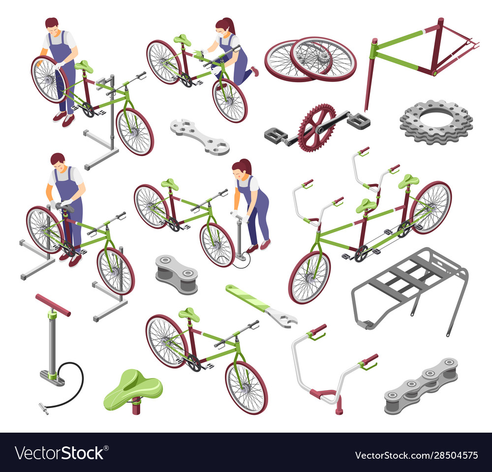 Bicycle service isometric set Royalty Free Vector Image