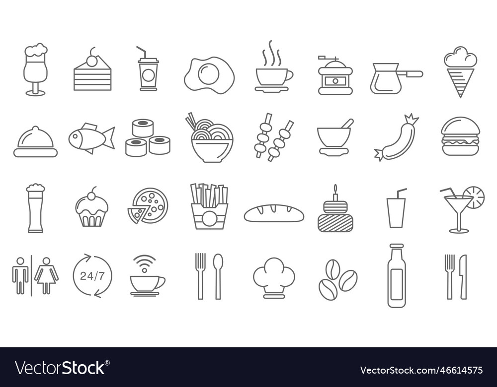 Food and drink icon set bundle in line style Vector Image