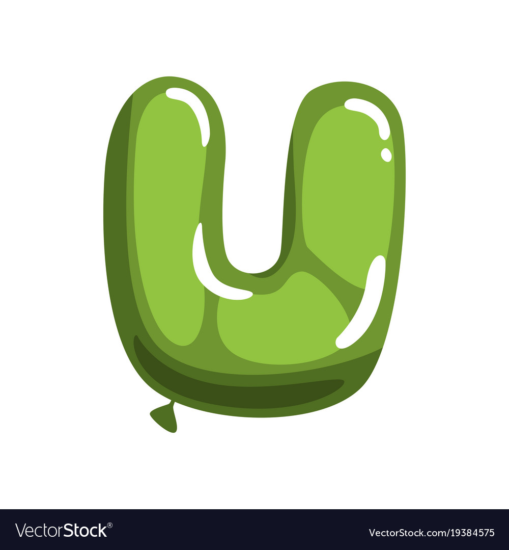 Green letter u in form of bright glossy balloon