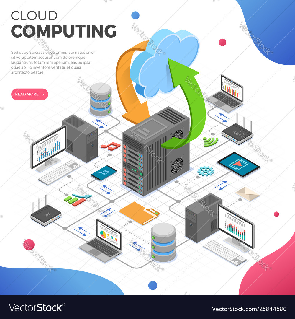 Data network cloud computing technology isometric Vector Image