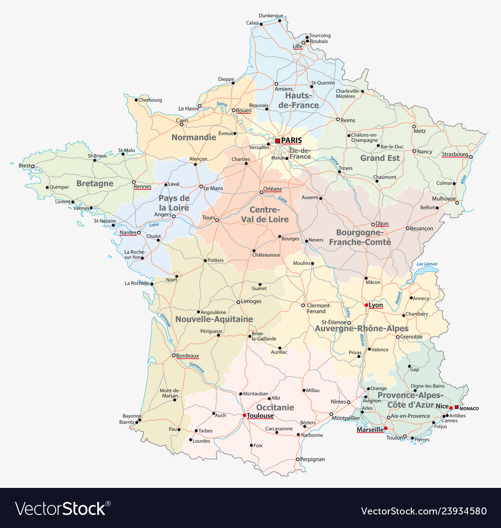 France Political Map Pdf France Road Administrative And Political Map Vector Image