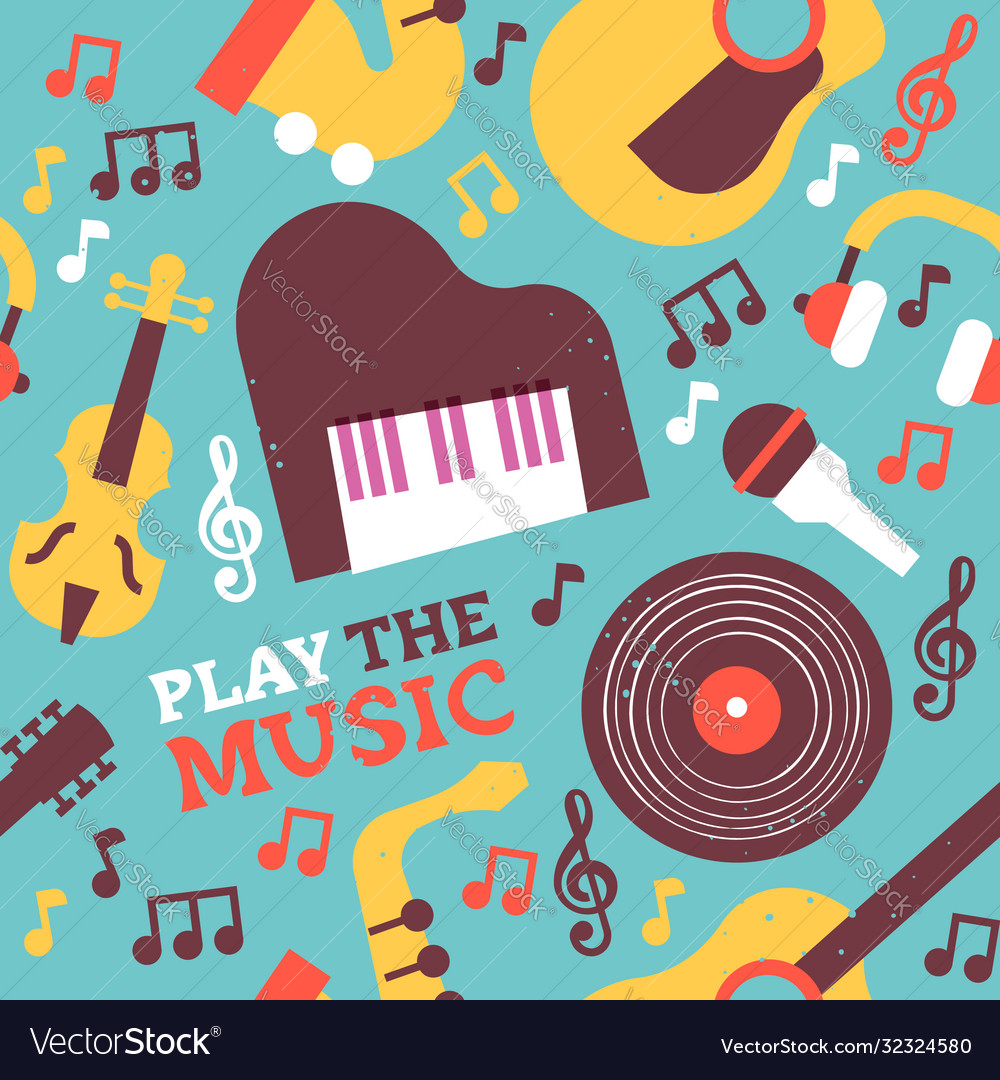 Fun music instrument icon seamless pattern vector image Fun music instrument icon seamless pattern