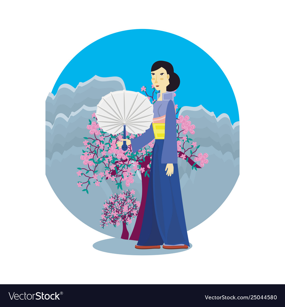 Geisha with chinese tree landscape natural