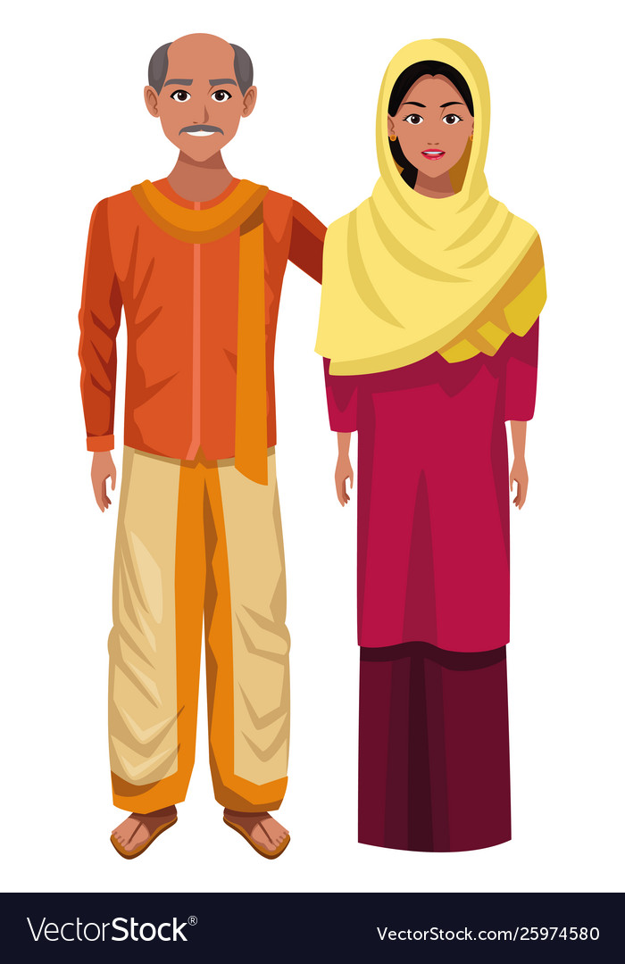 Indian couple avatar cartoon character Royalty Free Vector