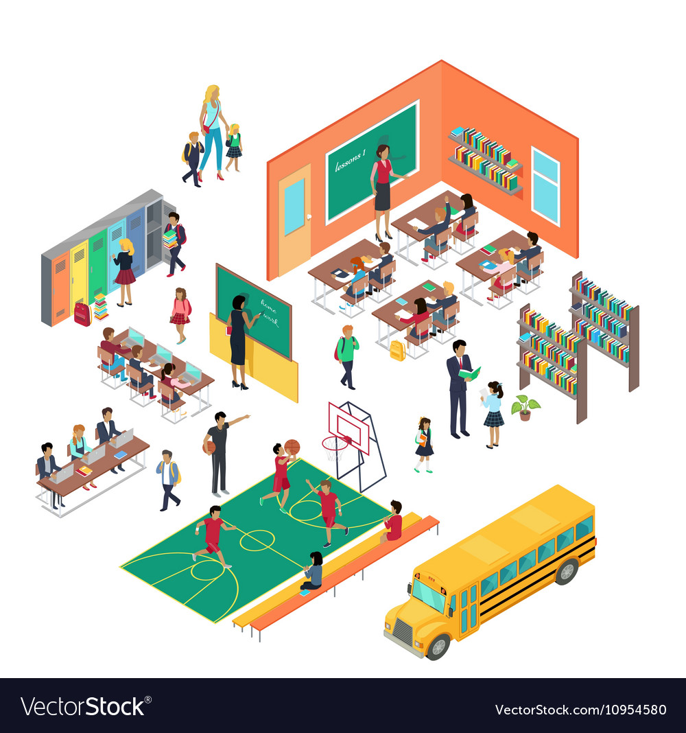 School concept in isometric projection