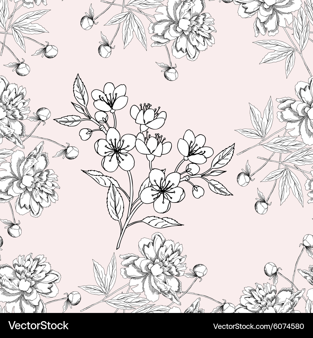 Seamless pattern with peony11-07 Royalty Free Vector Image