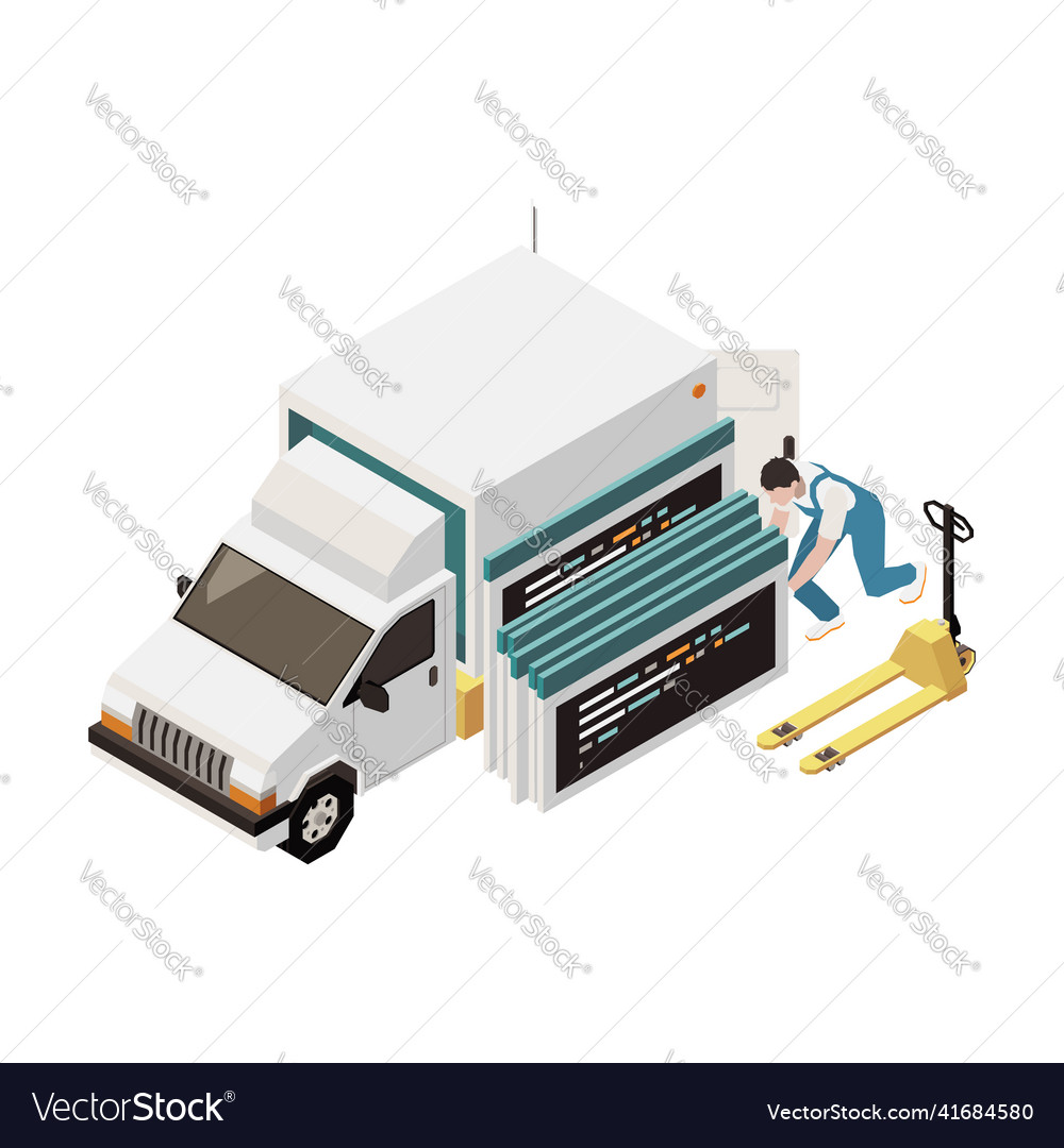Unloading truck programming composition vector image Unloading truck programming composition