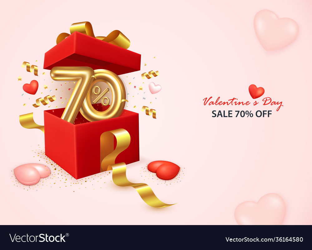 Valentines day sale 70 off banner with open gift