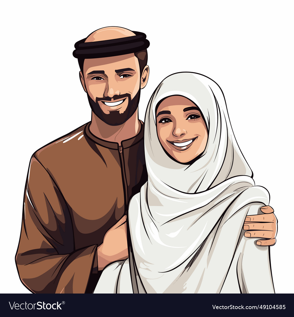 Arabian couple hand-drawn comic arab Royalty Free Vector