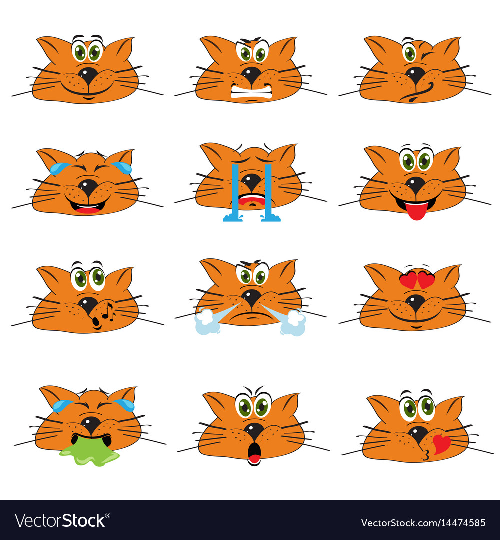 Cat emojis set of emoticons icons isolated Vector Image