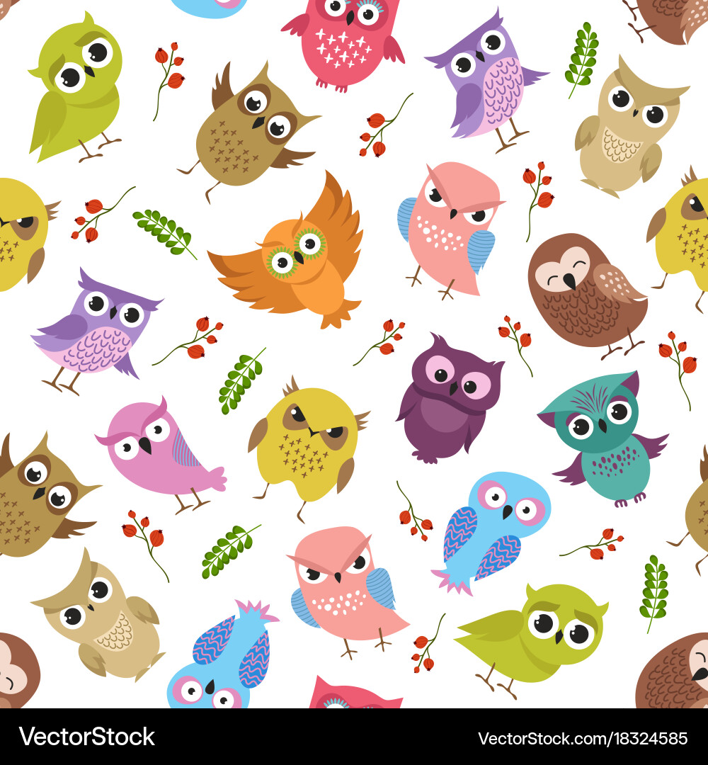 Cute owls seamless pattern Royalty Free Vector Image