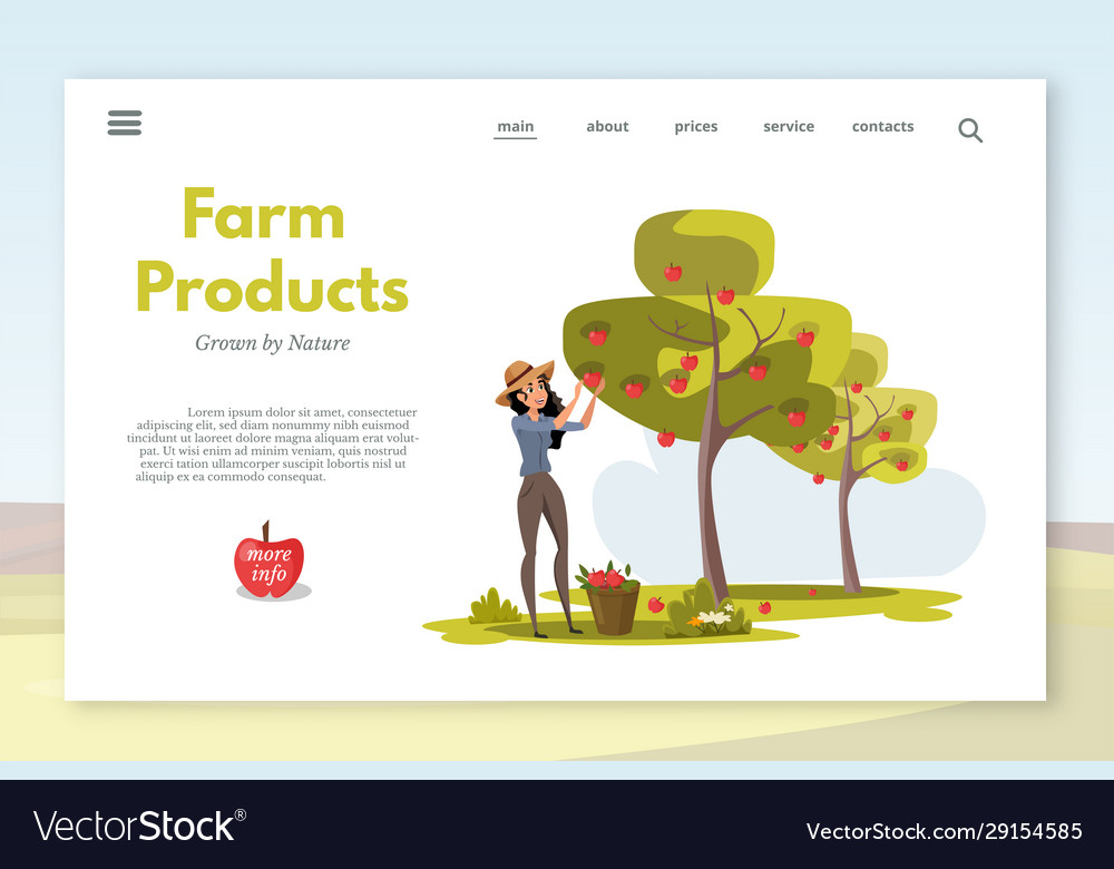 Farm products landing page layout woman gathers