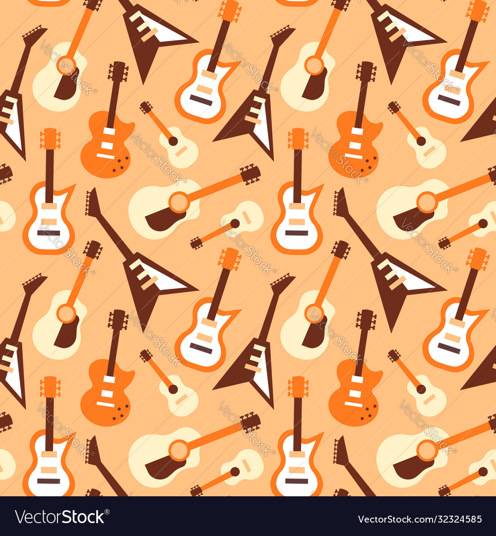 Guitar seamless pattern retro music instrument vector image Guitar seamless pattern retro music instrument