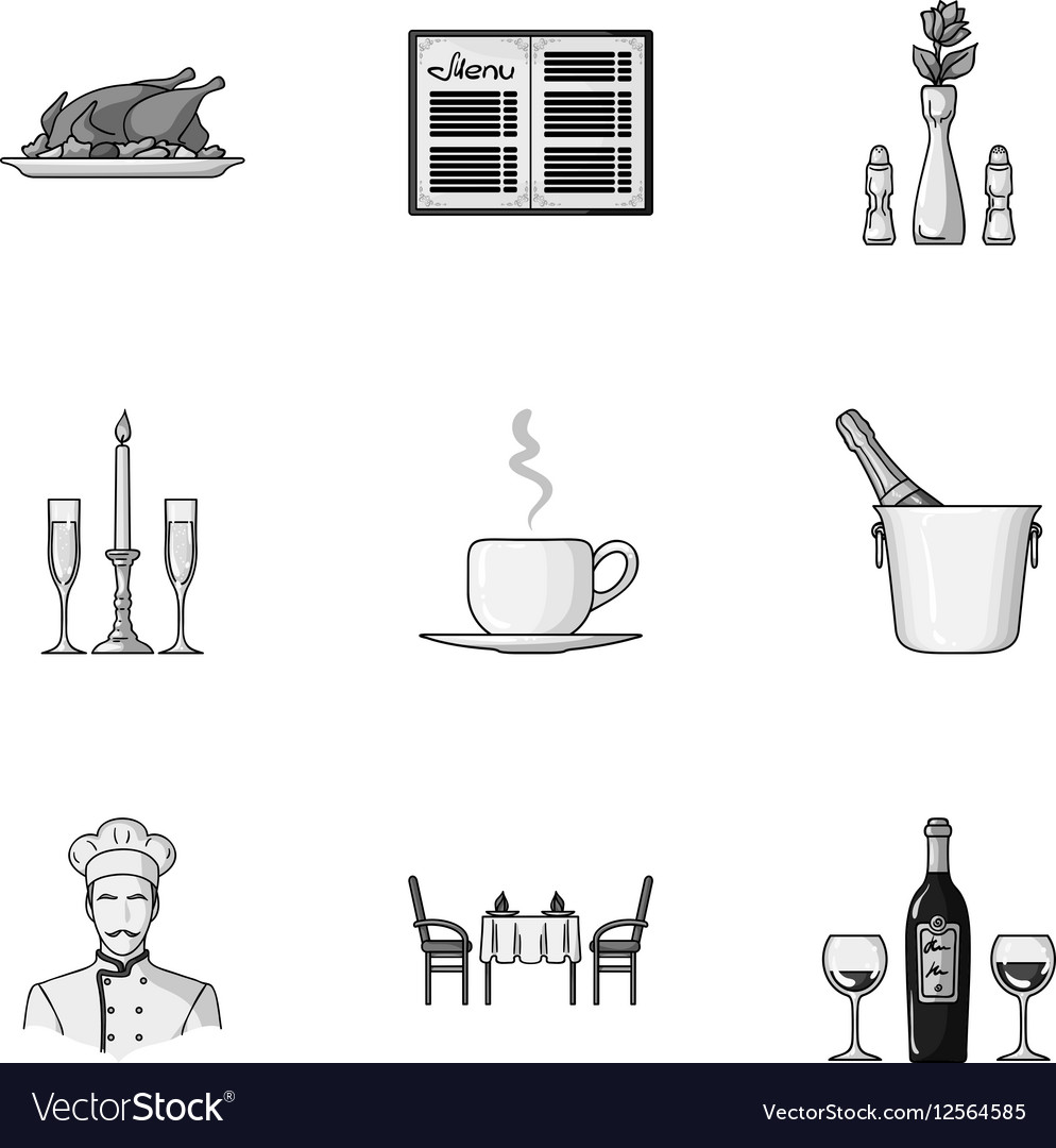 Restaurant set icons in monochrome style big