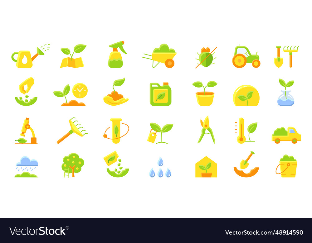 Agriculture and gardener set of color flat icons