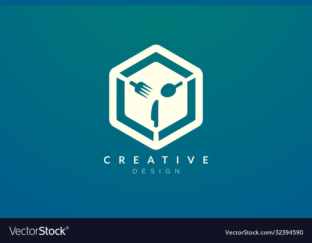Combined fork spoon knife hexagon design modern Vector Image